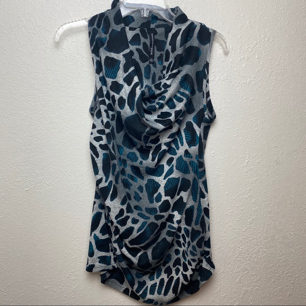 W118 teal & black leopard cowl neck sleeveless top